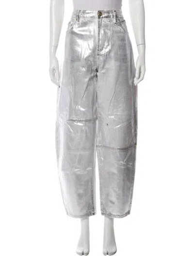 Pre-owned Ganni Straight Leg Pants In Gray