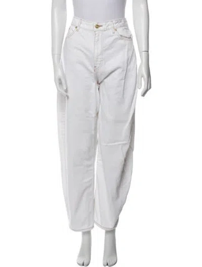 Pre-owned Ganni Straight Leg Pants In White