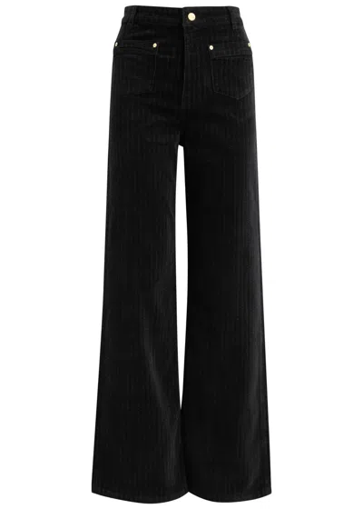 Ganni Straight-leg Stretch-corduroy Jeans In Black