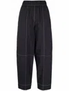 Ganni Straight Trousers With Contrast Stitching In Blue