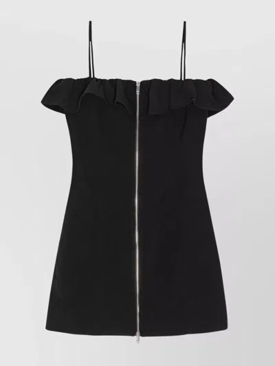 Ganni Strap Mini Dress Ruffle Detailing In Black