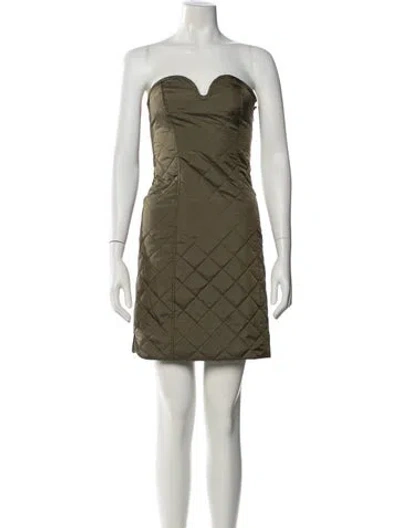 Pre-owned Ganni Strapless Mini Dress In Green