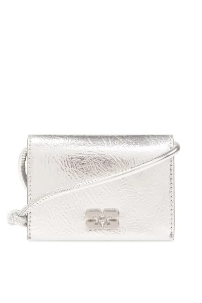 Ganni Strapped Card Case In Metallic