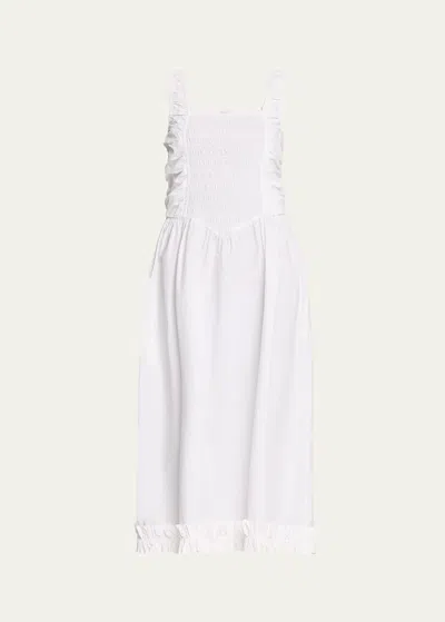 Ganni Strappy Cotton Poplin Midi Smock Dress In White