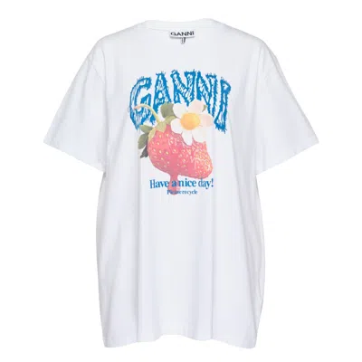 Ganni T-shirt With Strawberry In White