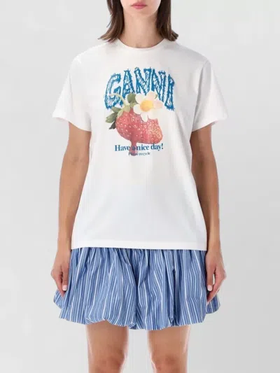 Ganni Strawberry Graphic Cotton Tshirt Short Sleeves