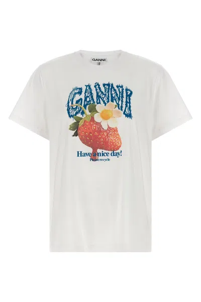 Ganni Womens Bright White Jersey Strawberry Printed Round-neck Cotton-jersey T-shirt In Multi