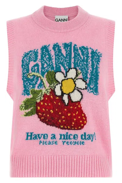 Ganni 'strawberry' Vest In Pink