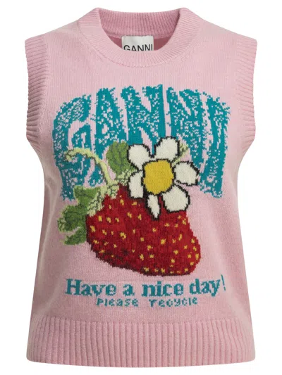 Ganni "strawberry" Vest In Pink