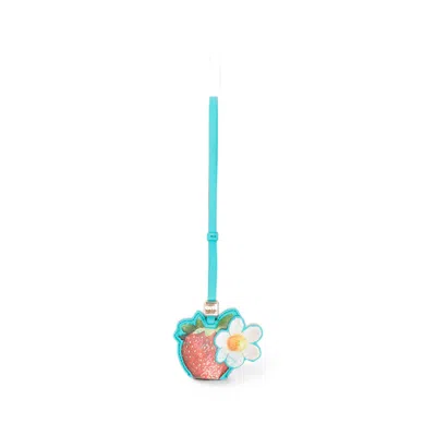 Ganni Strawberry-motif Flower-detail Keyring In Blue