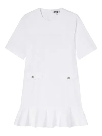 Ganni Strech Cotton Mini Dress In White