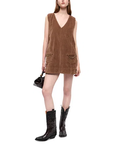 Ganni Stretch Corduroy Mini Dress In Rain Drum