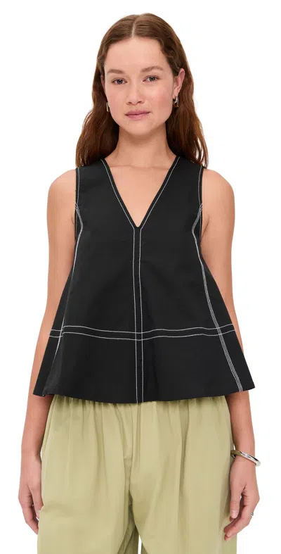 Ganni A-line V-neck Sleeveless Top In Blue