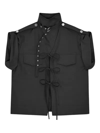 Ganni Stretch Cotton Cowl-neck Blouse In Black