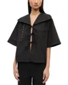 Ganni Stretch Cotton Blouse With Button And Pocket In Black