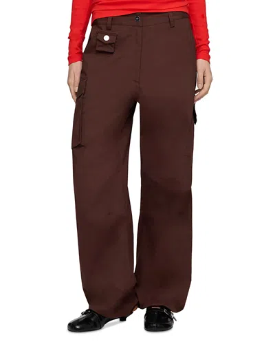 Ganni Stretch Cotton Cargo Trousers In Brown