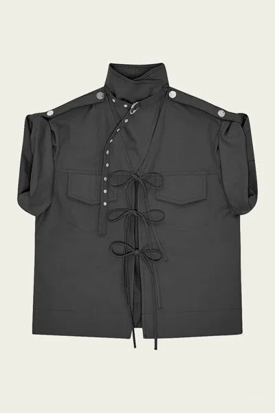 Ganni Stretch Cotton Cowl-neck Blouse In Black