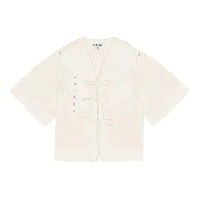Ganni Stretch Cotton Cowl Neck Blouse In Neutral