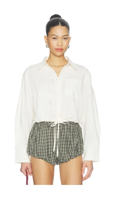Ganni Stretch Cotton Cropped Bowling Shirt In White