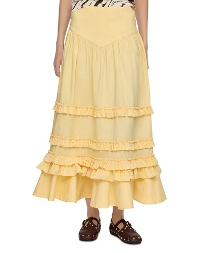 Ganni Stretch Cotton Maxi Skirt In Yellow