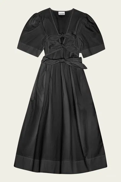 Ganni Stretch Cotton Midi Dress In Black
