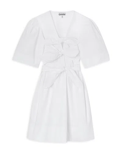 Ganni Organic Cotton Dress Bow Cut Out Design In White