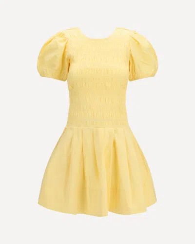 Ganni Stretch Cotton Mini Dress With Balloon Sleeves In Yellow