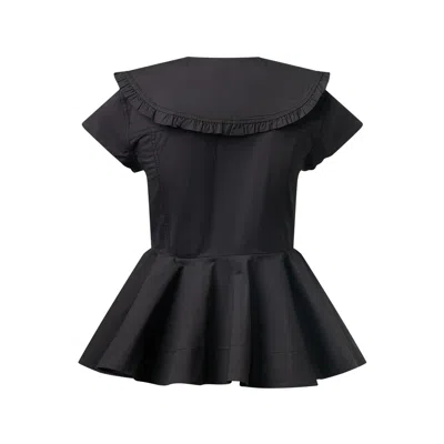 Ganni Stretch Cotton Peter Pan Collar Blouse In Black
