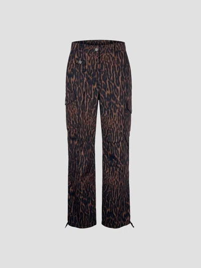 Ganni Stretch Cotton Pocket Cargo Pants Printed In Brown