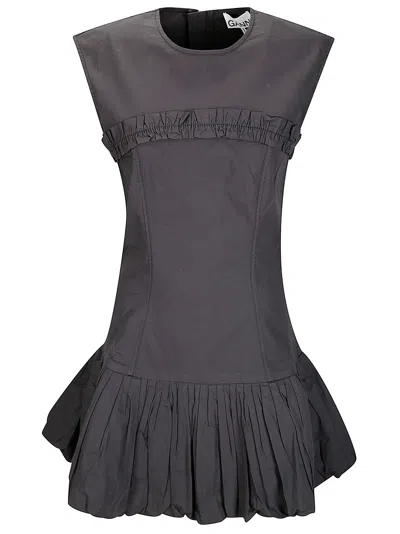 Ganni Stretch Cotton Poplin Corset Mini Dress In Gray