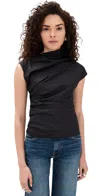 Ganni Asymmetric Draped Sleeveless Top With Open Back In Black