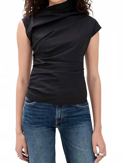 Ganni Stretch Cotton Ruched Top In Black