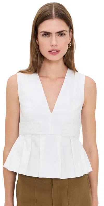 Ganni Stretch Cotton V Neck Pocket Blouse Bright White In Neutral