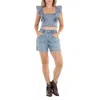 Ganni Stretch Denim Cropped Ruffle Top In Multi