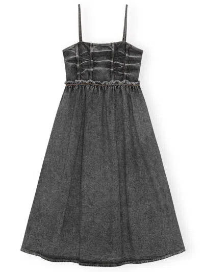 Ganni Stretch Future Denim Strap Midi Dress In Gray