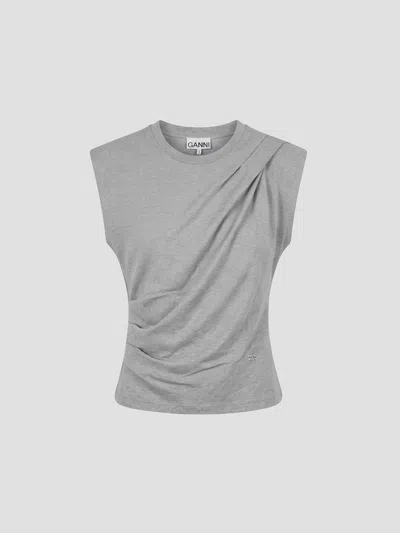Ganni Stretch Heavy T-shirt Draped Blouse In Gray