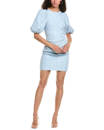 Ganni Stretch Jacquard Puff Sleeve Mini Dress In Blue