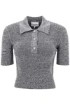Ganni Stretch Knit Polo Top With Jewel Buttons In Grey