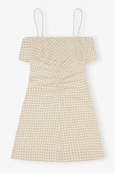 Ganni Stretch Seersucker Strap Mini Dress - Size 42 Beige In Sand