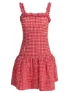 Ganni Mini Dress With Ruffled Straps And Checkered Pattern In Red