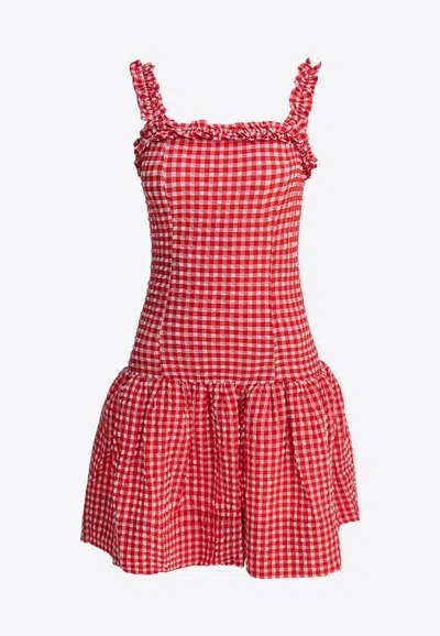 GANNI SEERSUCKER GINGHAM MINI DRESS