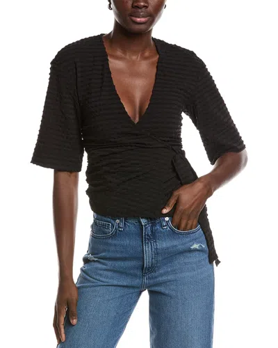 Ganni Stretch Seersucker Wrap Blouse In Black