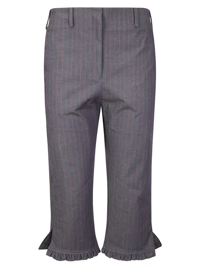 Ganni Stretch Stripe Tailoring Capri Pants In Gray
