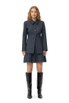 Ganni Stretch Striped Blazer In Grey Pinstripe