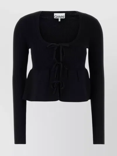 Ganni Stretch Viscose Blend Peplum Cardigan In Black