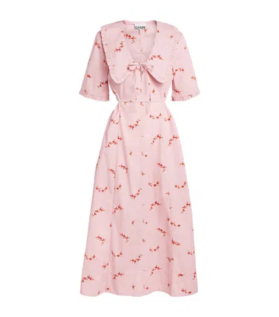 Ganni Stretch-cotton Cut-out Midi Dress In Pink