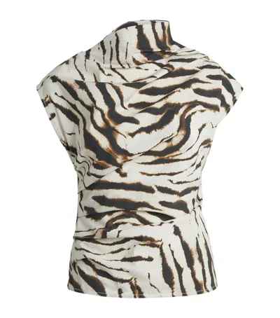 Ganni Stretch-cotton Zebra Sleeveless Blouse In Multi