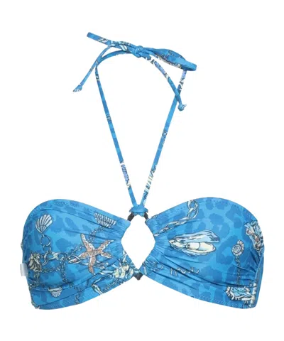 Ganni Stretchy Colorful Bandeau Bikini In Blue