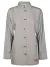 Ganni Striped Collared Shirt Long Sleeves In Gray