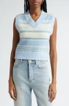 Ganni Multicolor Knit Vest With Stripe Motif In Wool Woman In Skyway